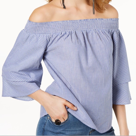 Blue and white striped off shoulder - Picture 1 of 1